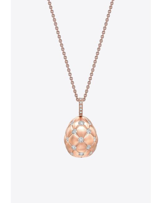 Faberge White Treillage Diamond Egg Pendant Necklace