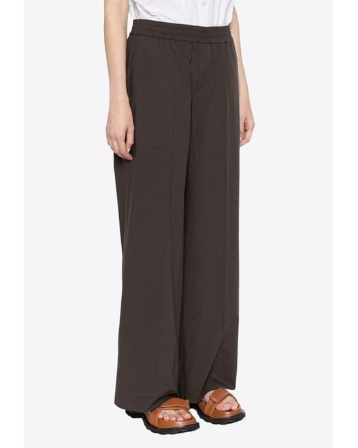 P.A.R.O.S.H. Brown Elastic-Waist Straight-Leg Pants