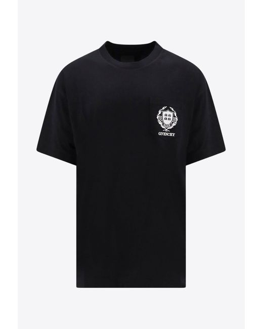 Givenchy Black Embroidered Logo Crest T-Shirt for men