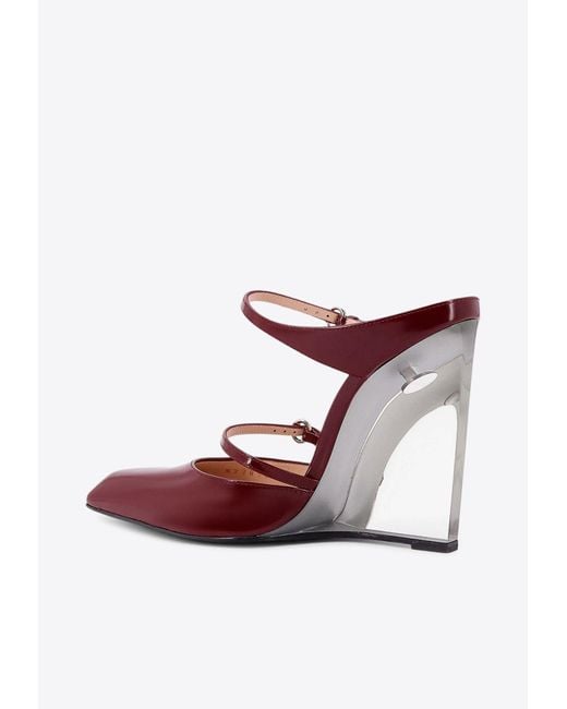Gucci Red 110 Leather Wedge Mules