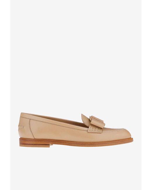 Ferragamo Viva Leather Loafers With Maxi Bow in Beige (Natural) | Lyst UK