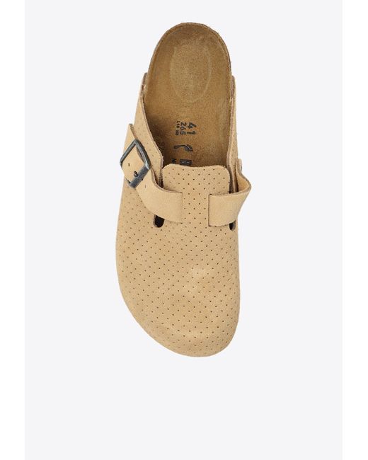 Birkenstock White Boston Bs Perforated Suede Flat Mules