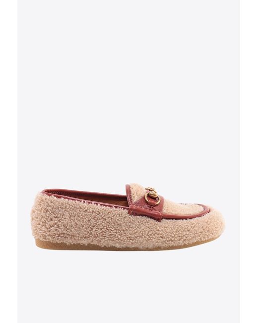 Gucci Pink Horsebit Emblemed Wool Loafers for men