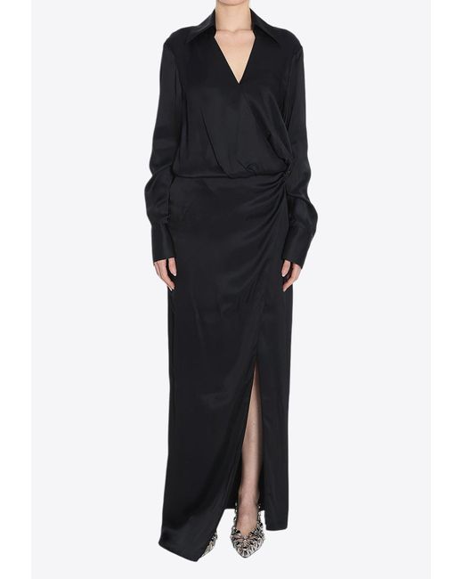 The Attico Black Draped Satin Maxi Dress