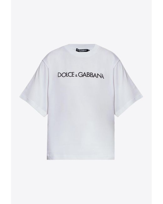 Dolce & Gabbana White Logo Print Crewneck T-Shirt