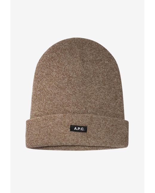 A.P.C. Natural Autumn Logo Patch Beanie for men
