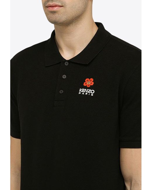 KENZO Black Logo Short-Sleeved Polo T-Shirt for men