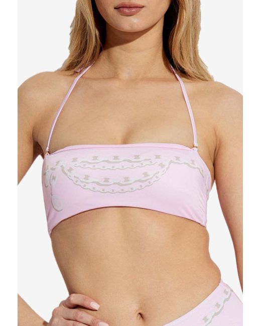 Versace Natural Chain Print Bikini Top
