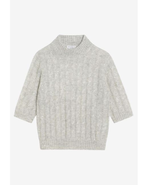 Brunello Cucinelli White Cropped Cable Knit Top
