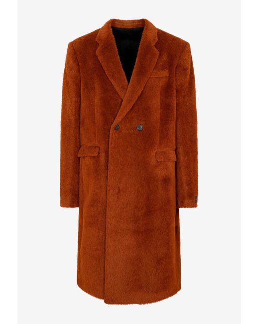 Raf Simons Orange Classic Alpaca Double Breasted Coat for men