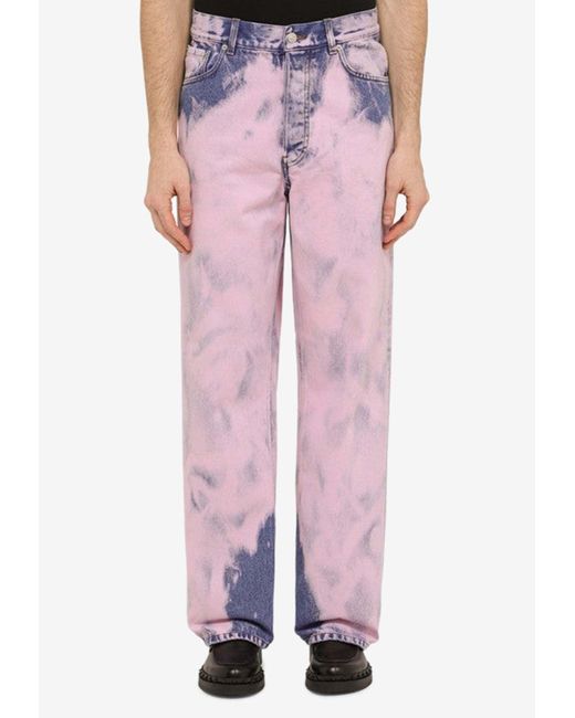Dries Van Noten Pink Pine Tie-Dye Jeans for men