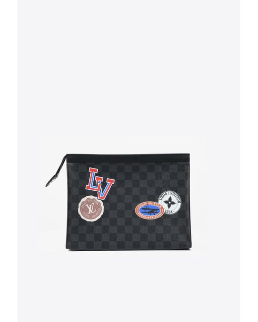 Louis Vuitton Black Voyage Logo-embellished Pouch In Leather