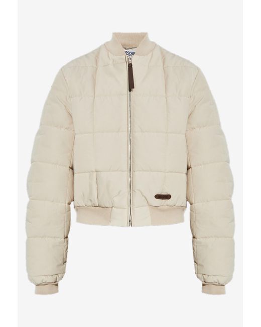 Moschino Natural Cropped Padded Bomber Jacket