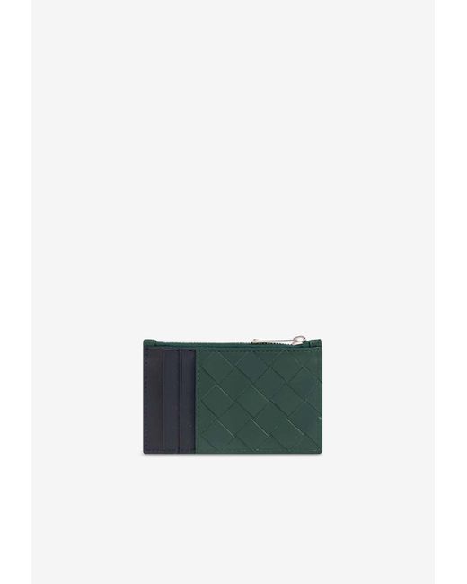 Bottega Veneta Green Intrecciato Leather Zip Cardholder for men