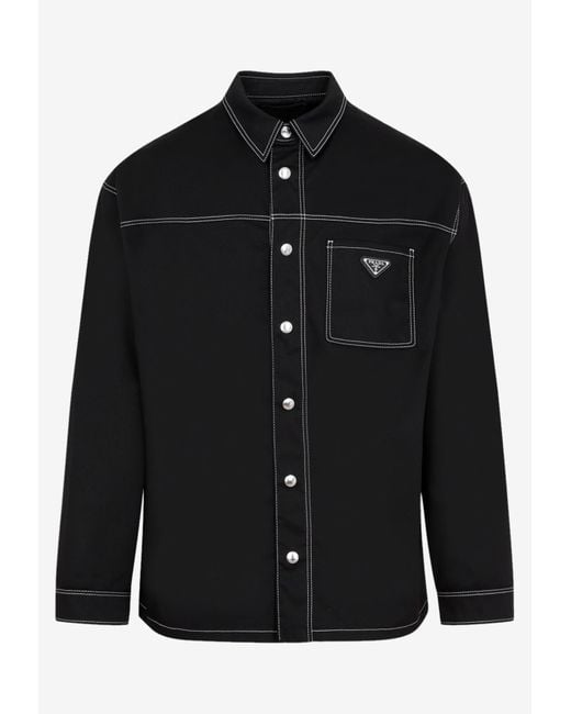 Prada Black Long-sleeved Shirt With Contrast Stitching for men