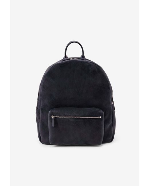 Kiton Blue Embossed Logo Suede Backpack for men