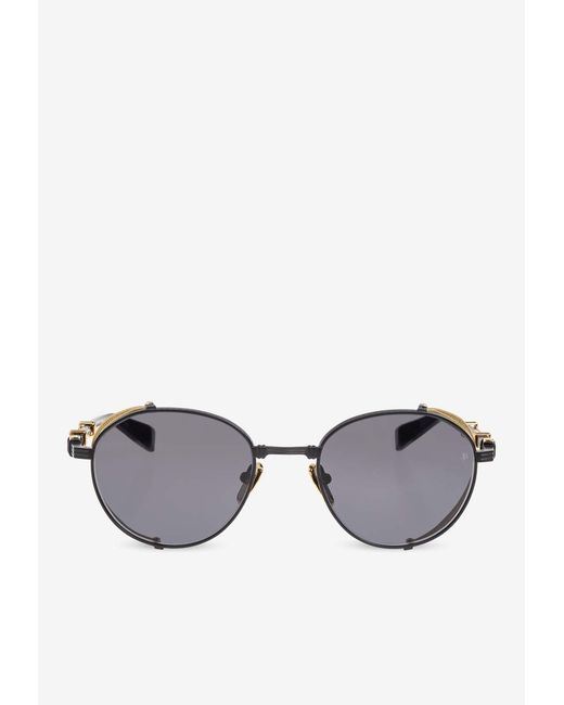 Balmain Gray Brigade 1 Round Sunglasses for men