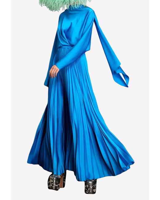 Solace London Blue Henley Pleated Crepe Maxi Skirt