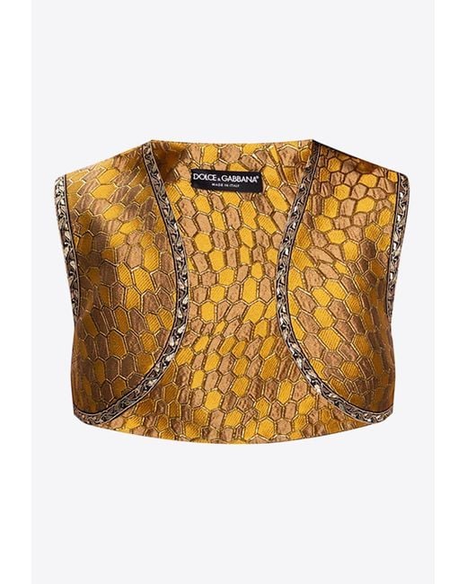 Dolce & Gabbana White Beehive Jacquard Open Cropped Vest