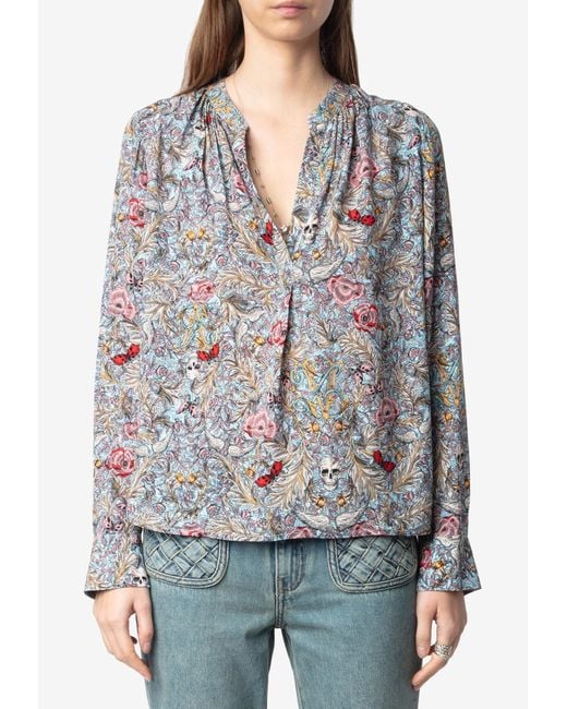 Zadig & Voltaire Gray Tink Floral Print Blouse