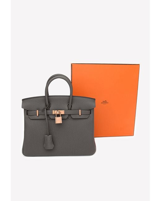 Hermès Birkin 25 Top Handle Bag In Etain Togo With Rose Gold Hardware