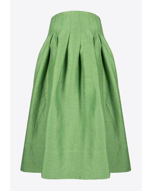 Aje. Green Paradiso Pleated Midi Skirt