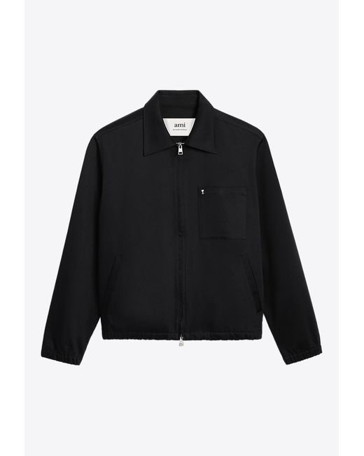 AMI Black Adc Zip-Up Jacket for men