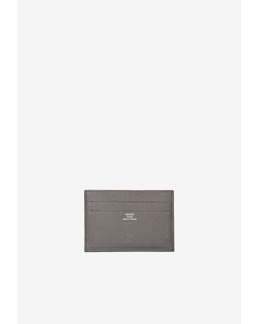 Hermès White Citizen Twill Cardholder In Gray Epsom Leather