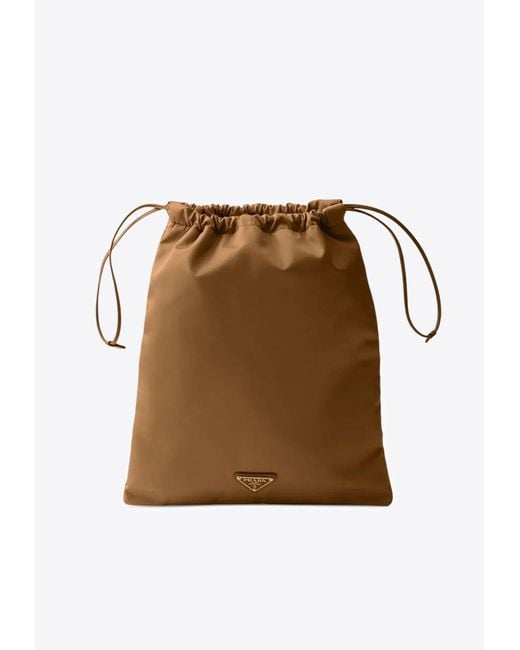 Prada Brown Triangle Logo Travel Pouch Bag
