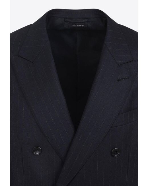 Tom Ford Blue Double-Breasted Wool Blazer for men