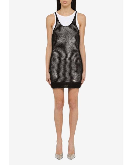 DSquared² Black Mesh Paneled Sleeveless Mini Dress