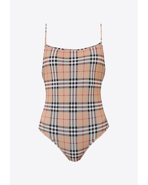 Burberry White Checked One-Piece Swimsuit