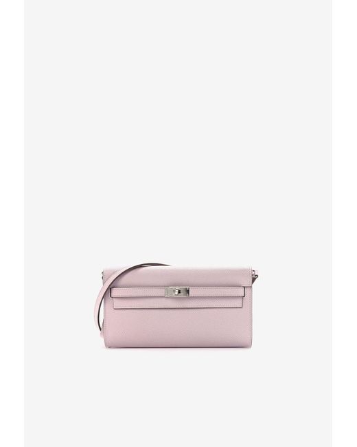 Hermès Kelly To Go Wallet In Mauve Pale Epsom With Palladium Hardware
