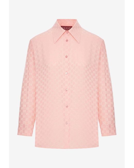 Gucci Pink Gg Silk Jacquard Shirt