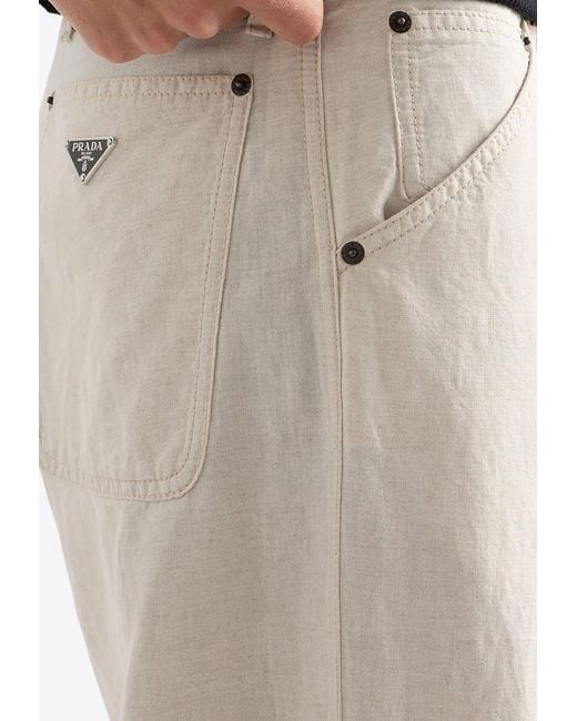 Prada Natural Chambray Straight-Leg Pants for men