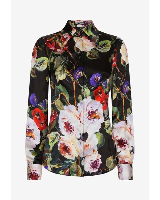Dolce & Gabbana Black Rose Garden Silk Shirt