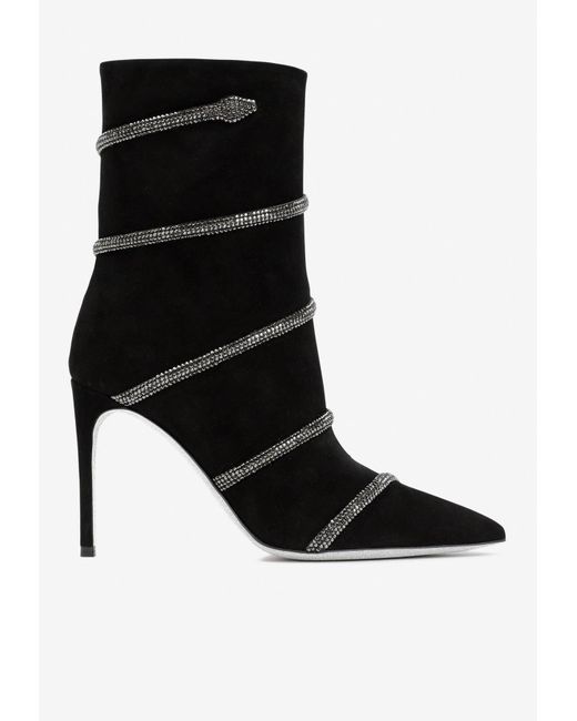 Rene Caovilla Cleo 100 Crystal Embellished Boots In Suede Leather in ...