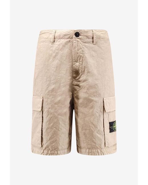 Stone Island Natural Compass Patch Cargo Shorts for men
