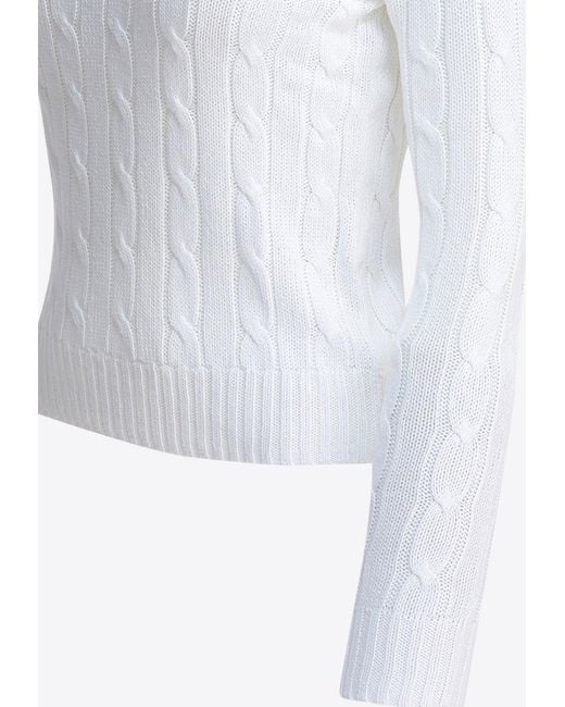 Polo Ralph Lauren White Cable-Knit Logo Sweater