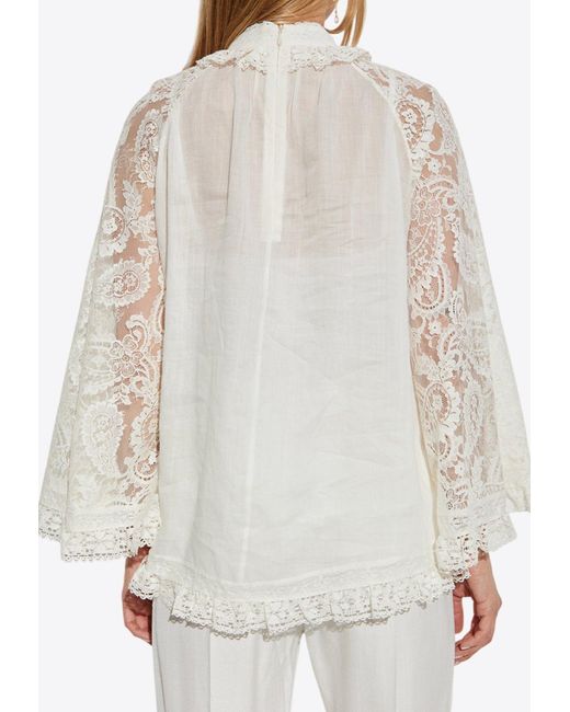 Zimmermann Gray Lace Yoke Long-Sleeved Blouse