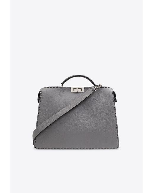 Fendi Gray Medium Peekaboo Iseeu Leather Top Handle Bag for men