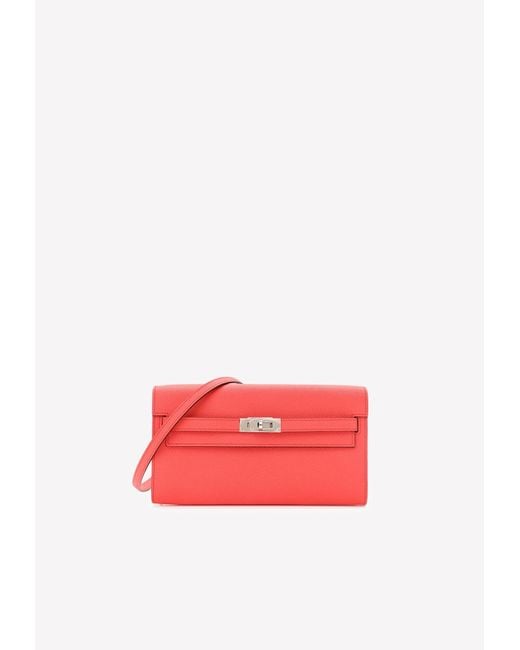 Hermès Pink Kelly To Go Wallet In Rose Texas Epsom With Palladium Hardware