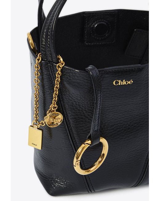 Chloé Black Small Spin Glossy Leather Tote Bag