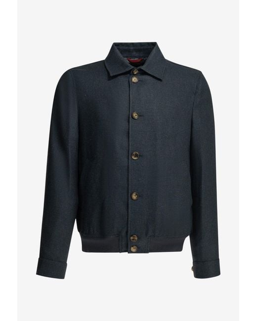 Brunello Cucinelli Blue Denim Buttoned Jacket for men