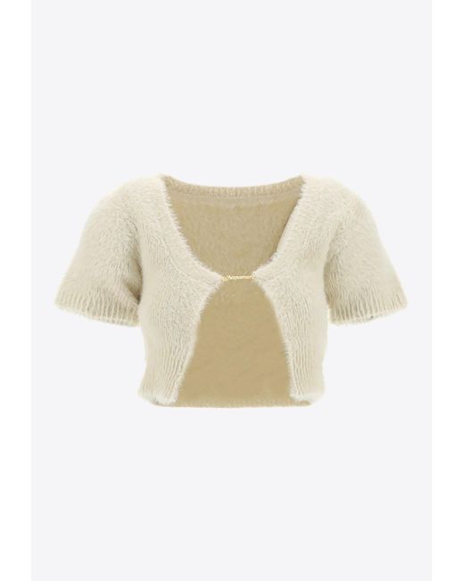 Jacquemus Natural La Maille Neve Knitted Cropped Cardigan