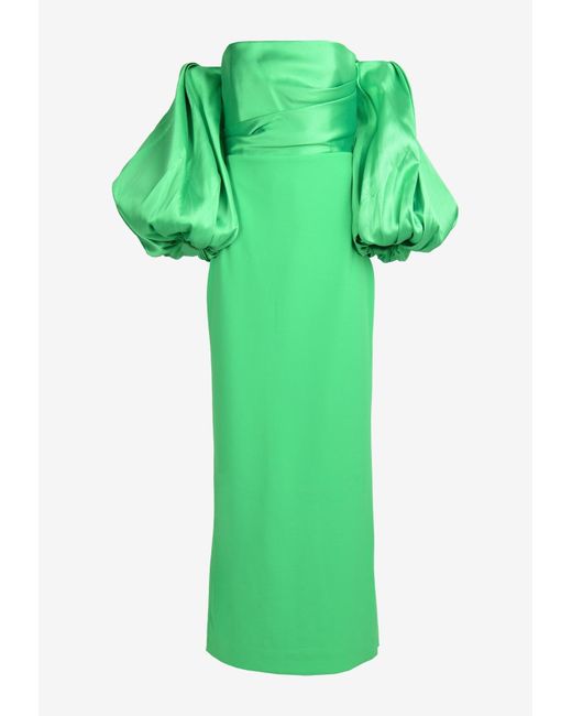 Solace London Green Carmen Off-shoulder Maxi Dress