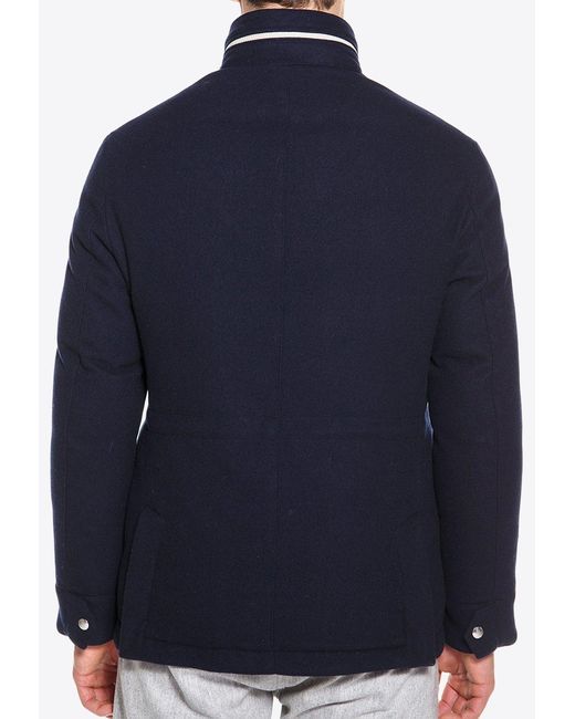 Eleventy Blue Wool Zip-Up Field Jacket for men