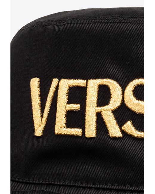 Versace Black Logo-Embroidered Bucket Hat for men