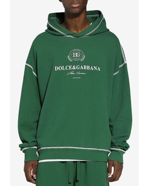 Dolce & Gabbana Green Logo Print Hoodie for men