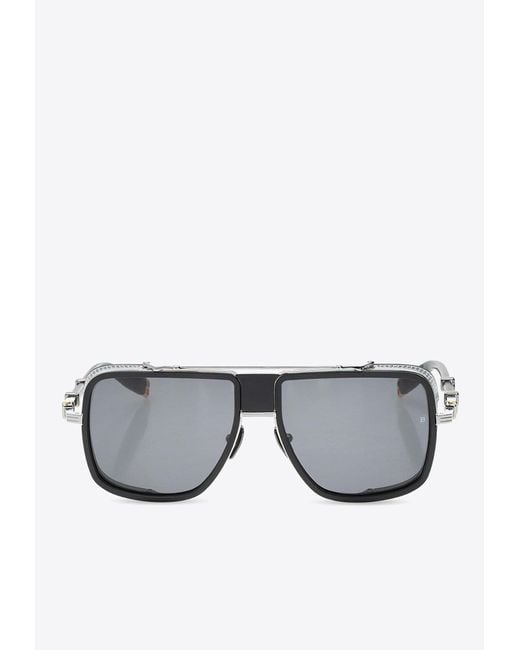 Balmain Gray Pilot Logo Sunglasses for men